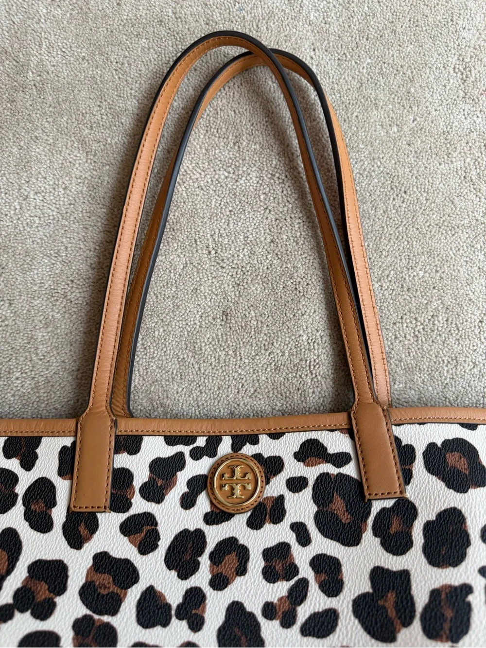 Tory Burch Leopard-Print Canvas Tote with Tan Trim